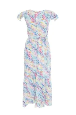 Multicoloured Animal Print Frill Sleeve Midi Dress