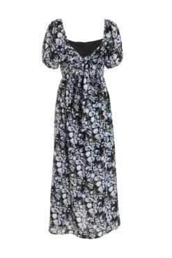 Black Floral Puff Sleeve Midi Dress 10 Black Floral Puff Sleeve Midi Dress -Glamourista 00100039342 ZB