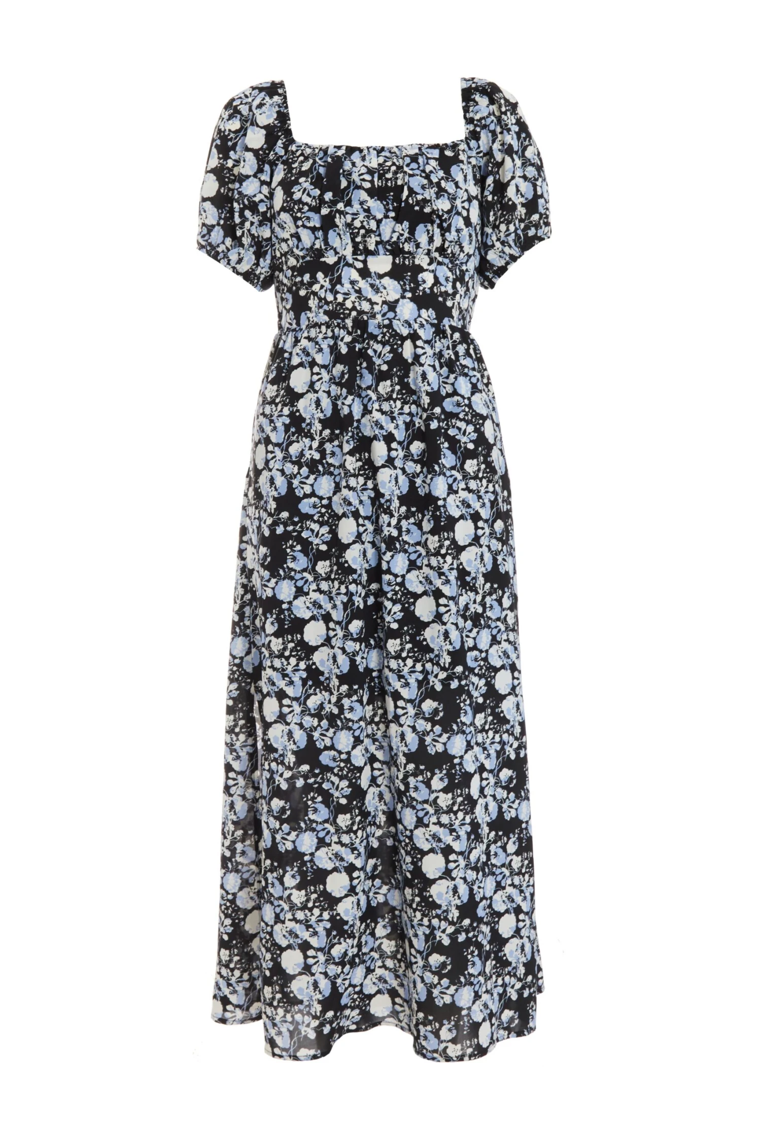 Black Floral Puff Sleeve Midi Dress 1 Black Floral Puff Sleeve Midi Dress