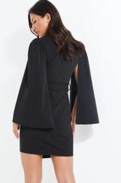 Black Cape Sleeve Midi Dress -Glamourista 00100039352 XB