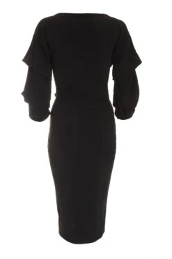 Black Wrap Tie Midi Dress -Glamourista 00100039355 ZB