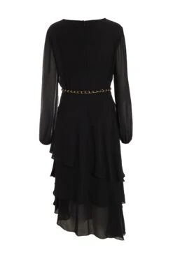 Black Long Sleeve Tiered Midi Dress -Glamourista 00100039359 ZB