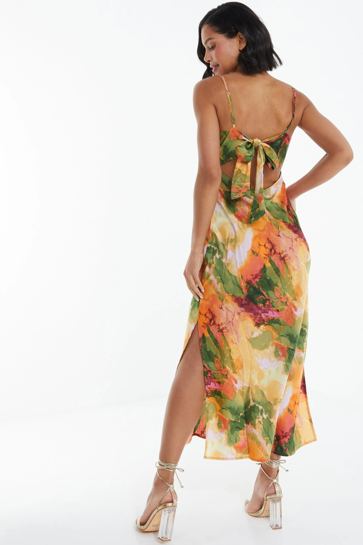 Multicoloured Satin Marble Print Midaxi Dress 3 Multicoloured Satin Marble Print Midaxi Dress - Image 3