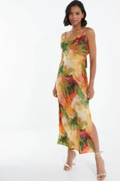 Multicoloured Satin Marble Print Midaxi Dress 9 Multicoloured Satin Marble Print Midaxi Dress -Glamourista 00100039374 XS