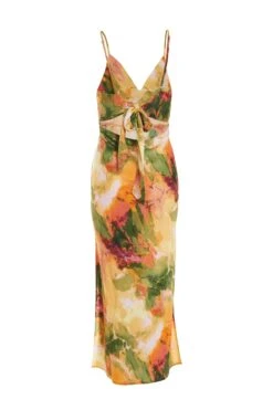 Multicoloured Satin Marble Print Midaxi Dress 10 Multicoloured Satin Marble Print Midaxi Dress -Glamourista 00100039374 ZB