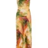Multicoloured Satin Marble Print Midaxi Dress