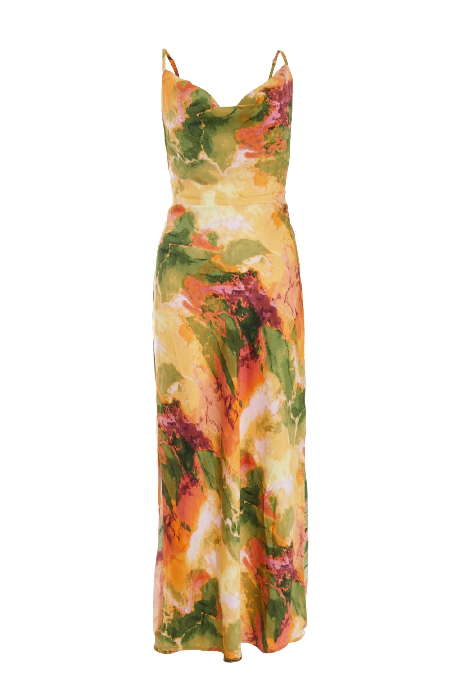 Multicoloured Satin Marble Print Midaxi Dress 1 Multicoloured Satin Marble Print Midaxi Dress