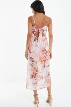 Pink Floral Tie Back Midaxi Dress -Glamourista 00100039438 XB