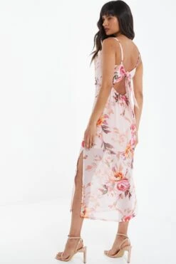 Pink Floral Tie Back Midaxi Dress -Glamourista 00100039438 XS