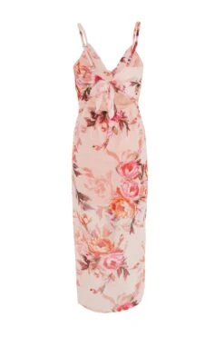 Pink Floral Tie Back Midaxi Dress -Glamourista 00100039438 ZB