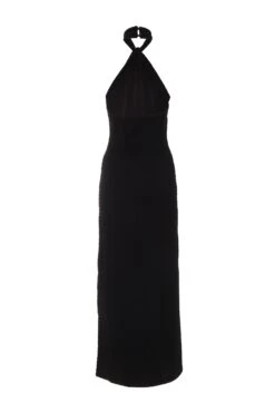 Petite Black Halterneck Textured Maxi Dress -Glamourista 00100039463 ZB