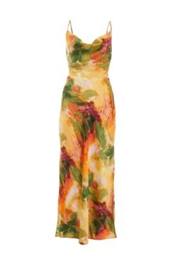 Petite Multicoloured Marble Print Midaxi Dress