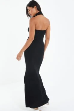 Black Halterneck Textured Maxi Dress -Glamourista 00100039495 XB