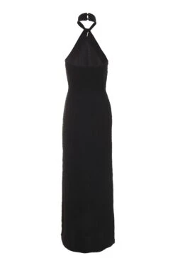 Black Halterneck Textured Maxi Dress -Glamourista 00100039495 ZB