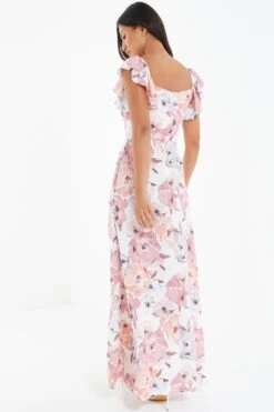 Pink Floral Frill Sleeve Maxi Dress -Glamourista 00100039502 XB