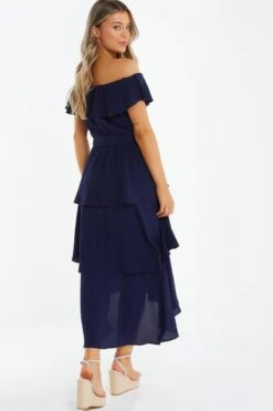 Navy Bardot Dip Hem Midi Dress -Glamourista 00100039504 XB