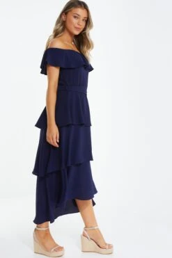 Navy Bardot Dip Hem Midi Dress -Glamourista 00100039504 XS