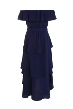 Navy Bardot Dip Hem Midi Dress -Glamourista 00100039504 ZB