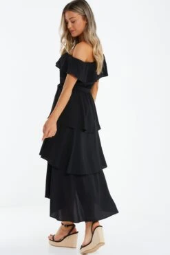 Black Bardot Dip Hem Midi Dress -Glamourista 00100039505 XB