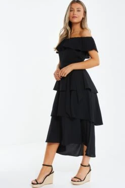 Black Bardot Dip Hem Midi Dress -Glamourista 00100039505 XS