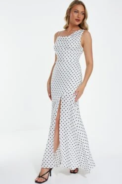 White Polka Dot Maxi Dress -Glamourista 00100039506 XS