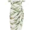 Curve Green Marble Print Bardot Midi Dress