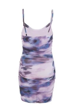 Purple Marble Print Mesh Mini Dress -Glamourista 00100039609 ZB
